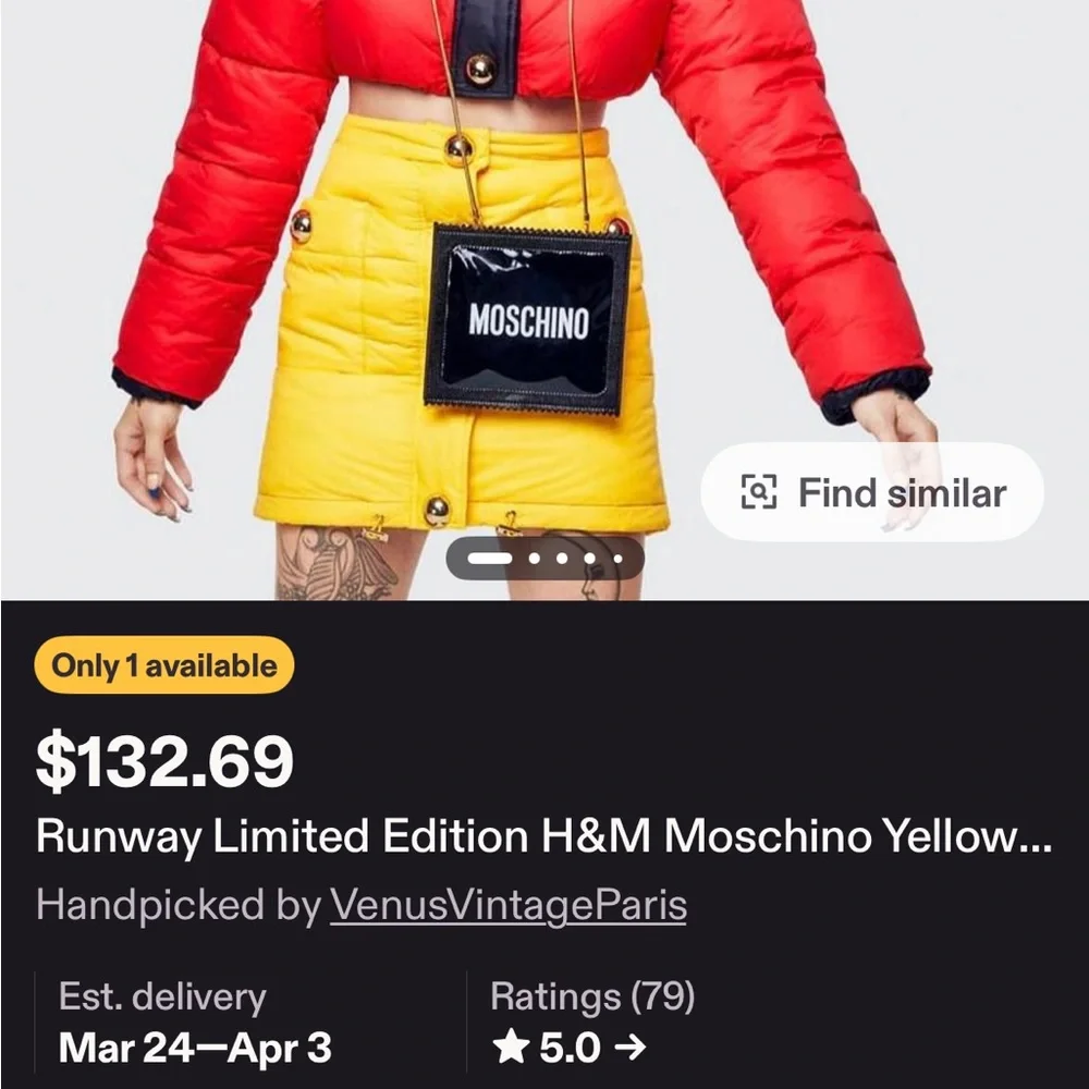 Moschino & H&M Collab Yellow Puffer Mini Skirt with Gold Accents - Picture 12 of 15